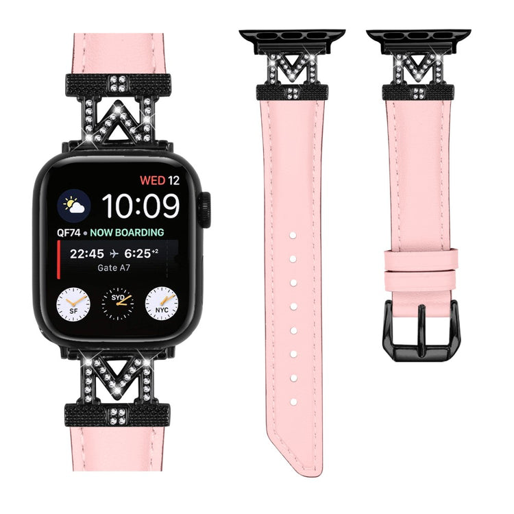 Fint Kunstlæder Og Rhinsten Universal Rem passer til Apple Smartwatch - Pink#serie_3