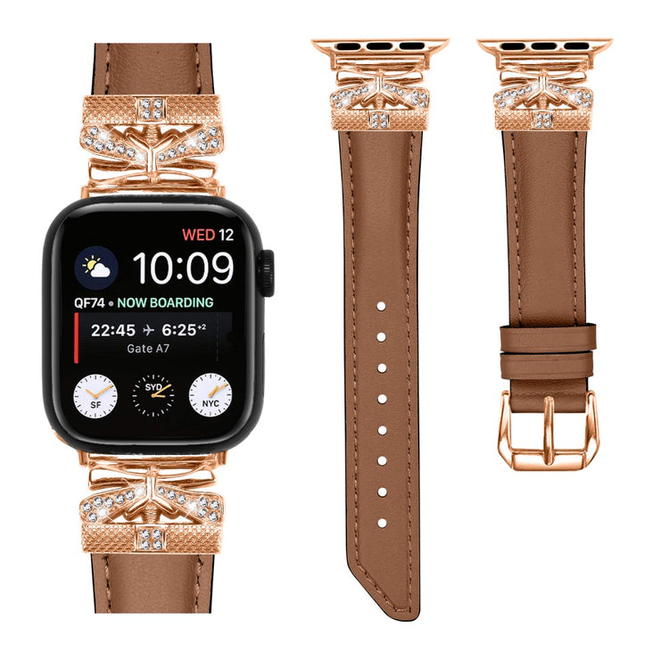 Solid Kunstlæder Og Rhinsten Universal Rem passer til Apple Smartwatch - Brun#serie_6