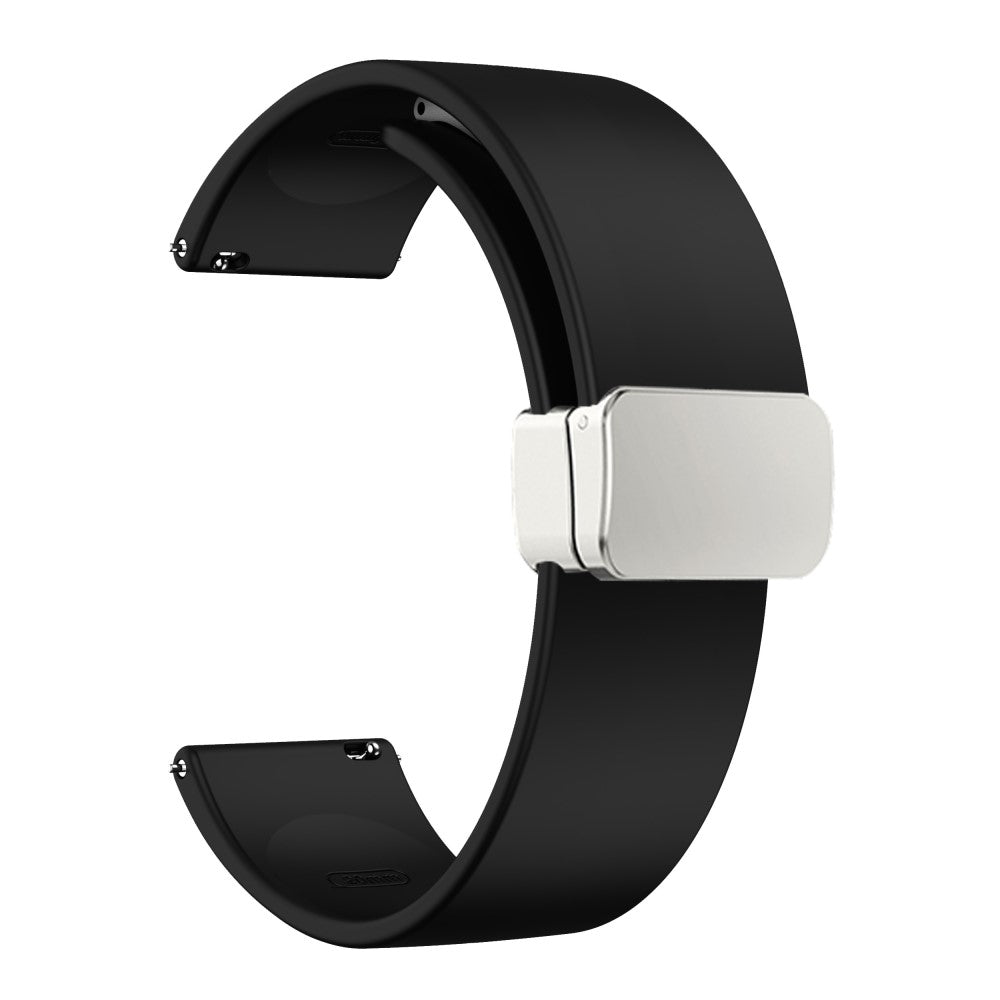 20mm Universal Silicone strap with folding silver buckle - Black#serie_1