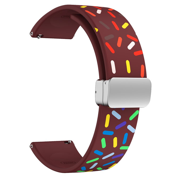 22mm Universal colorful pattern style silicone strap with silver buckle - Wine Red Rainbow#serie_6