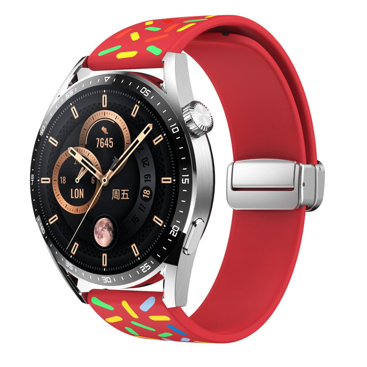 22mm Universal colorful pattern style silicone strap with silver buckle - Red Rainbow#serie_9