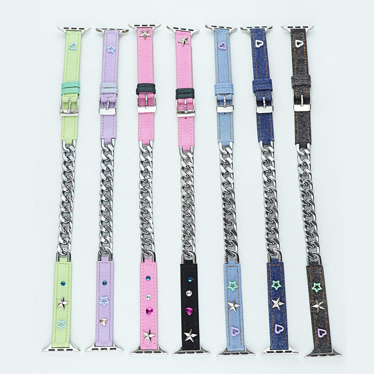 Nydelig Metal Og Kunstlæder Universal Rem passer til Apple Smartwatch - Lilla#serie_1