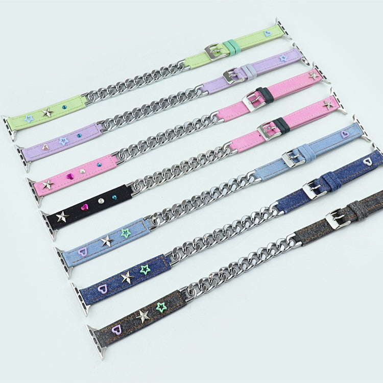 Nydelig Metal Og Kunstlæder Universal Rem passer til Apple Smartwatch - Blå#serie_2