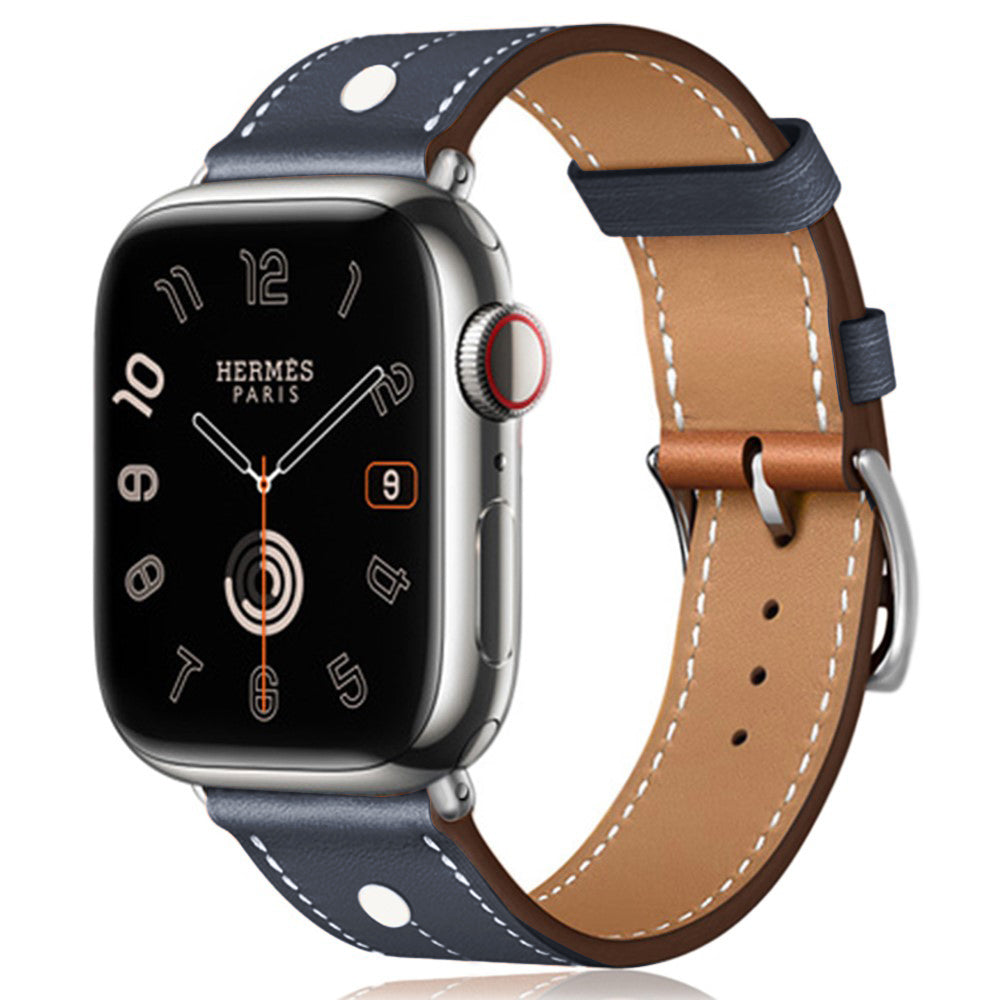 Apple Watch 49mm / 45mm / 44mm / 42mm Genuine Cow Leather Band Rivet Decor Strap - Blue#serie_5