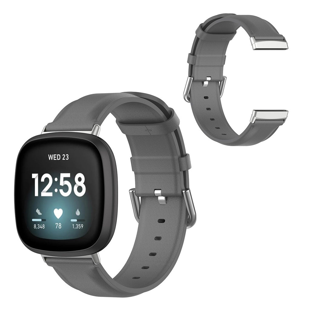 Vildt hårdfør Fitbit Versa 3 / Fitbit Sense Ægte læder Rem - Sølv#serie_4