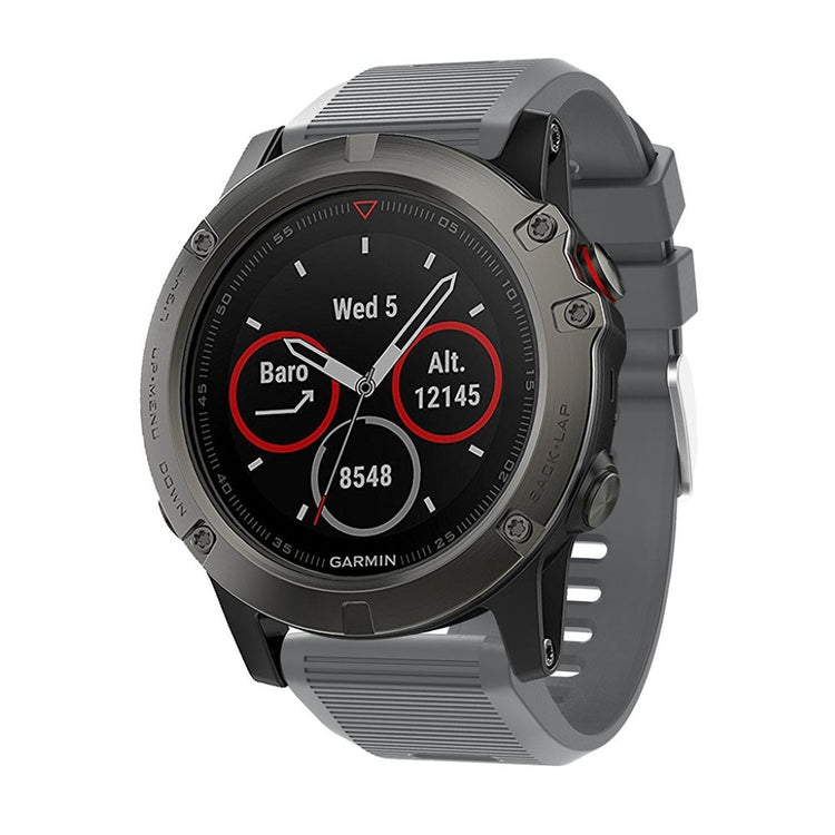 Tidsløst Garmin Fenix 5X Plus Silikone Rem - Sølv#serie_7
