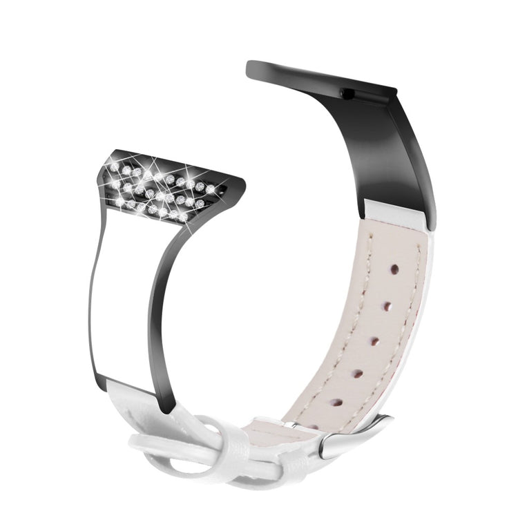 Haylou Solar LS05 / Xiaomi Mi Watch Color Ægte læder og Rhinsten Rem - Hvid#serie_1
