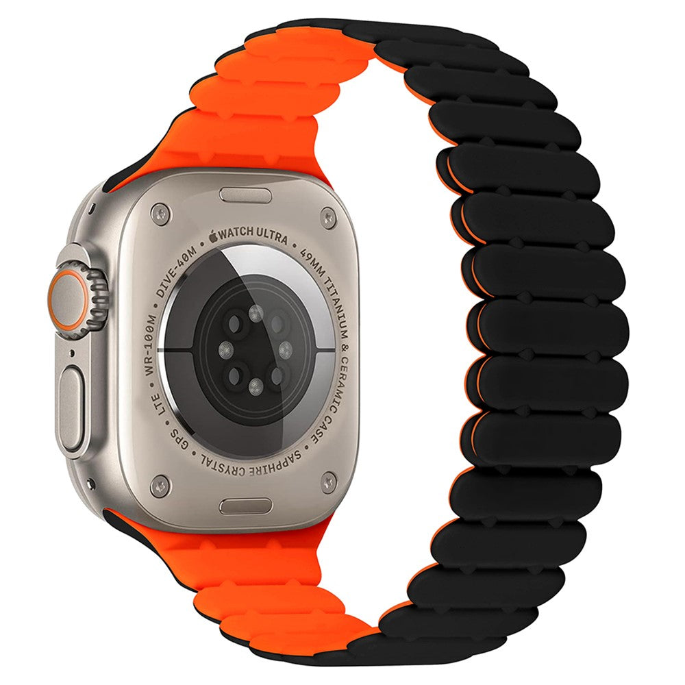 Apple Watch Series 7 8 9 41mm / 6 5 4 SE (2023) SE (2022) SE 40mm / 3 2 1 38mm Bamboo Joint Silicone Strap - Black+Orange#serie_2