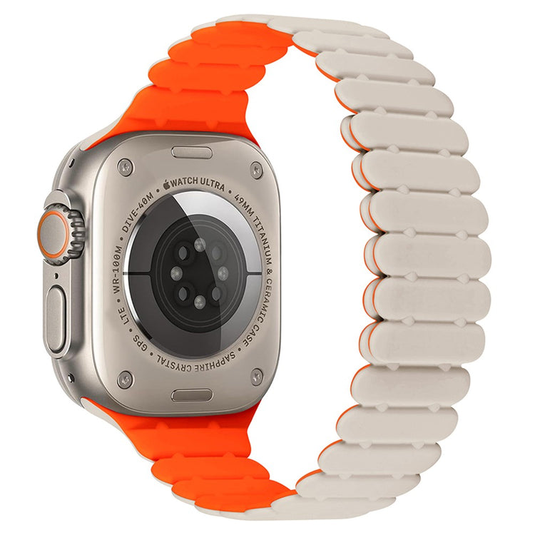 Apple Watch Series 7 8 9 41mm / 6 5 4 SE (2023) SE (2022) SE 40mm / 3 2 1 38mm Bamboo Joint Silicone Strap - Starlight+Orange#serie_9