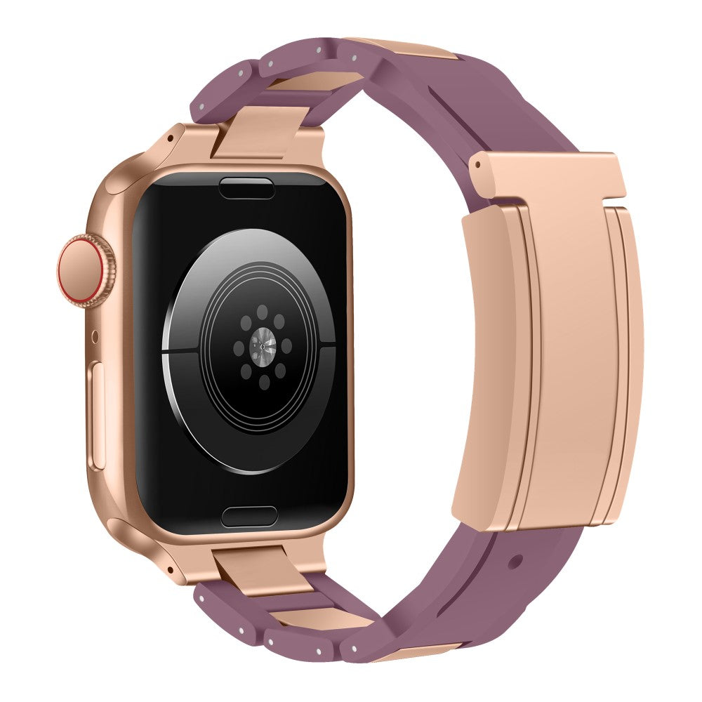 Apple Watch Series 41mm - 40mm - 38mm Stainless Steel+Rubber Strap - Purple+Rose Gold Buckle#serie_2