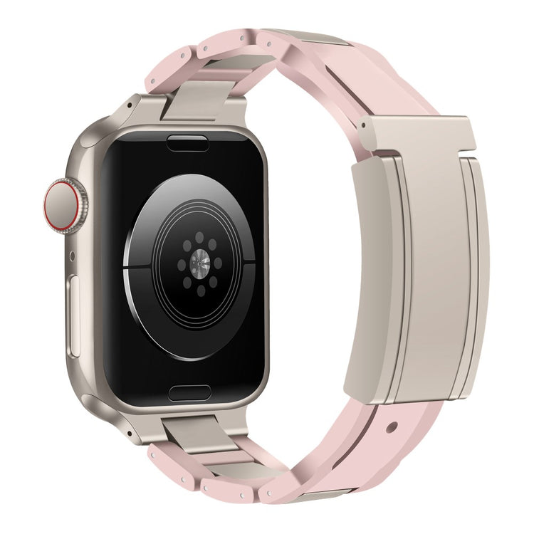 Apple Watch Series 49mm - 45mm - 44mm - 42mm Stainless Steel+Rubber Strap - Pink / Starlight Buckle#serie_4