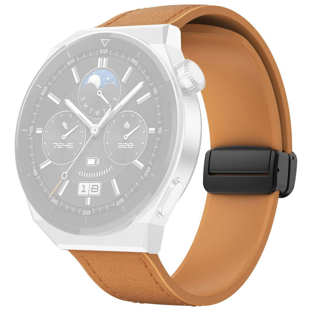 Huawei Watch GT 3 42mm / GT 3 Pro 43mm Watch Band 20mm Leather Coated Silicone Strap with Magnetic Buckle - Light Brown#serie_12