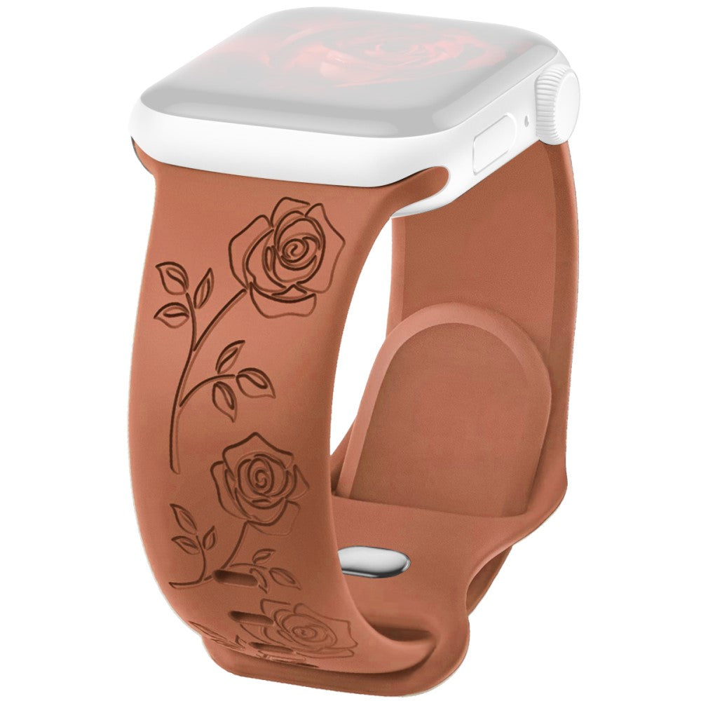 Apple Watch Series 41mm - 40mm - 38mm Rose Engraved Watch Strap Silicone Band - Brown#serie_5