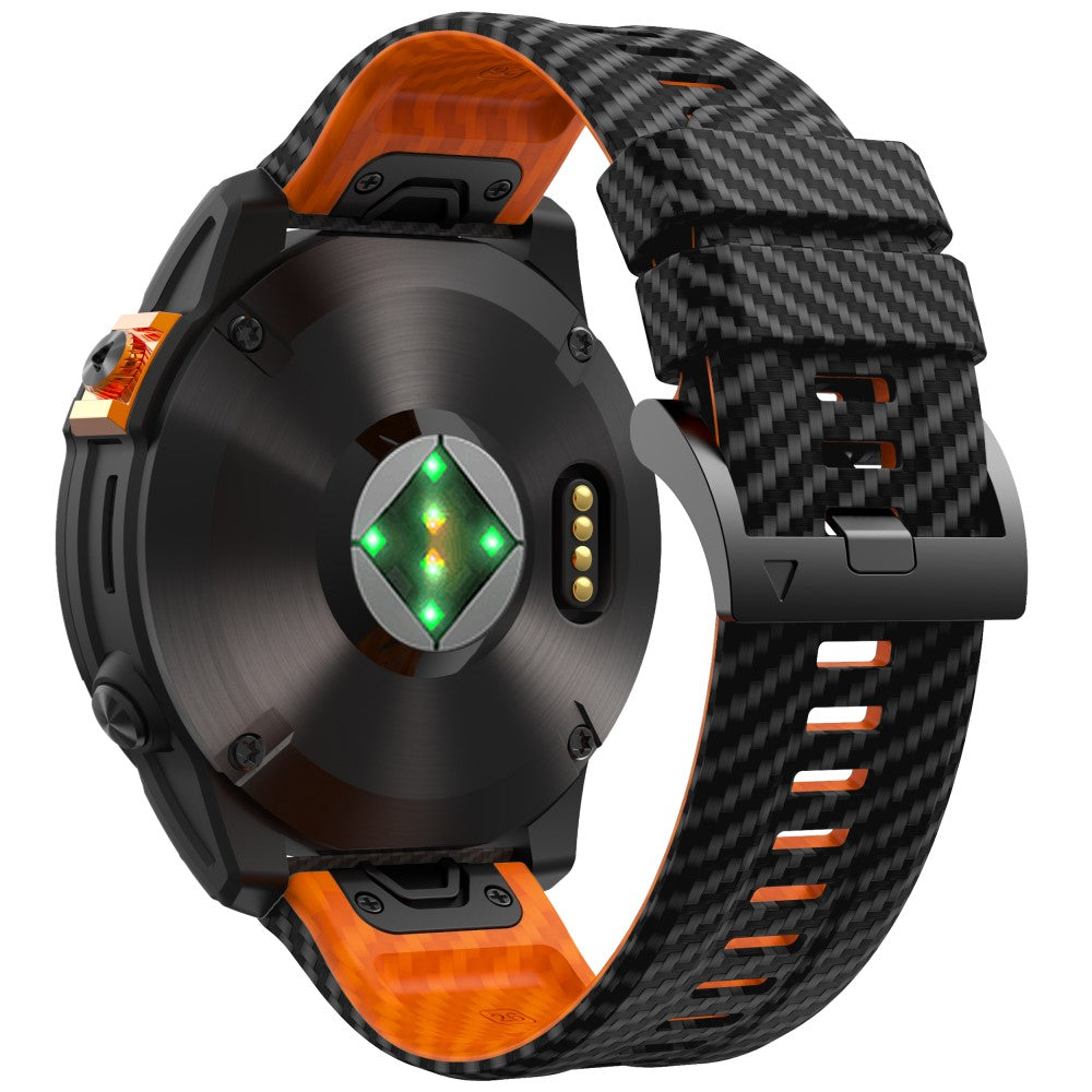 Garmin Fenix 7 Quickfit 22mm Replacement Watch Strap Carbon Fiber Texture Silicone Band - Black+Orange#serie_4