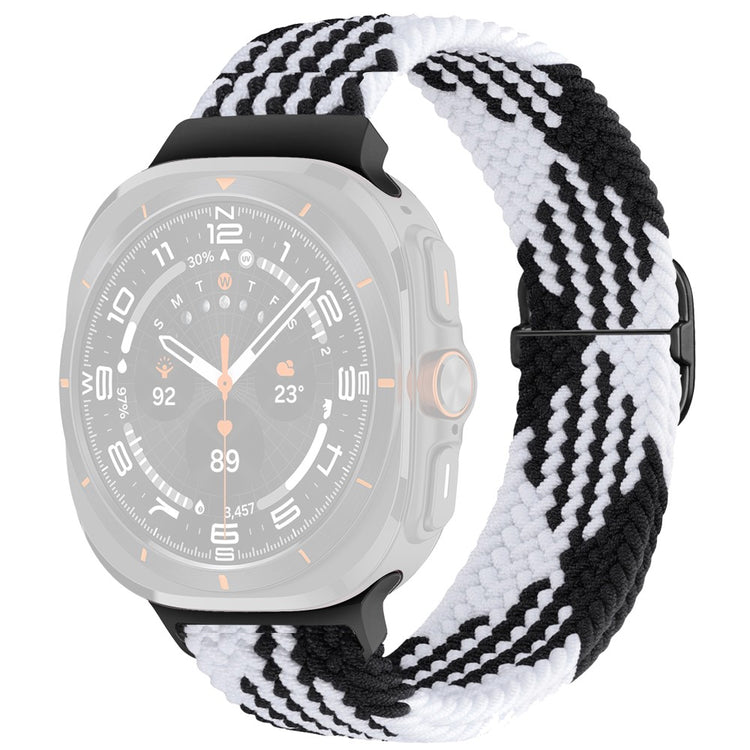 Samsung Galaxy Watch Ultra 47mm Braided Watch Band Adjustable Nylon Replacement Strap - Black+White / Black Buckle#serie_4