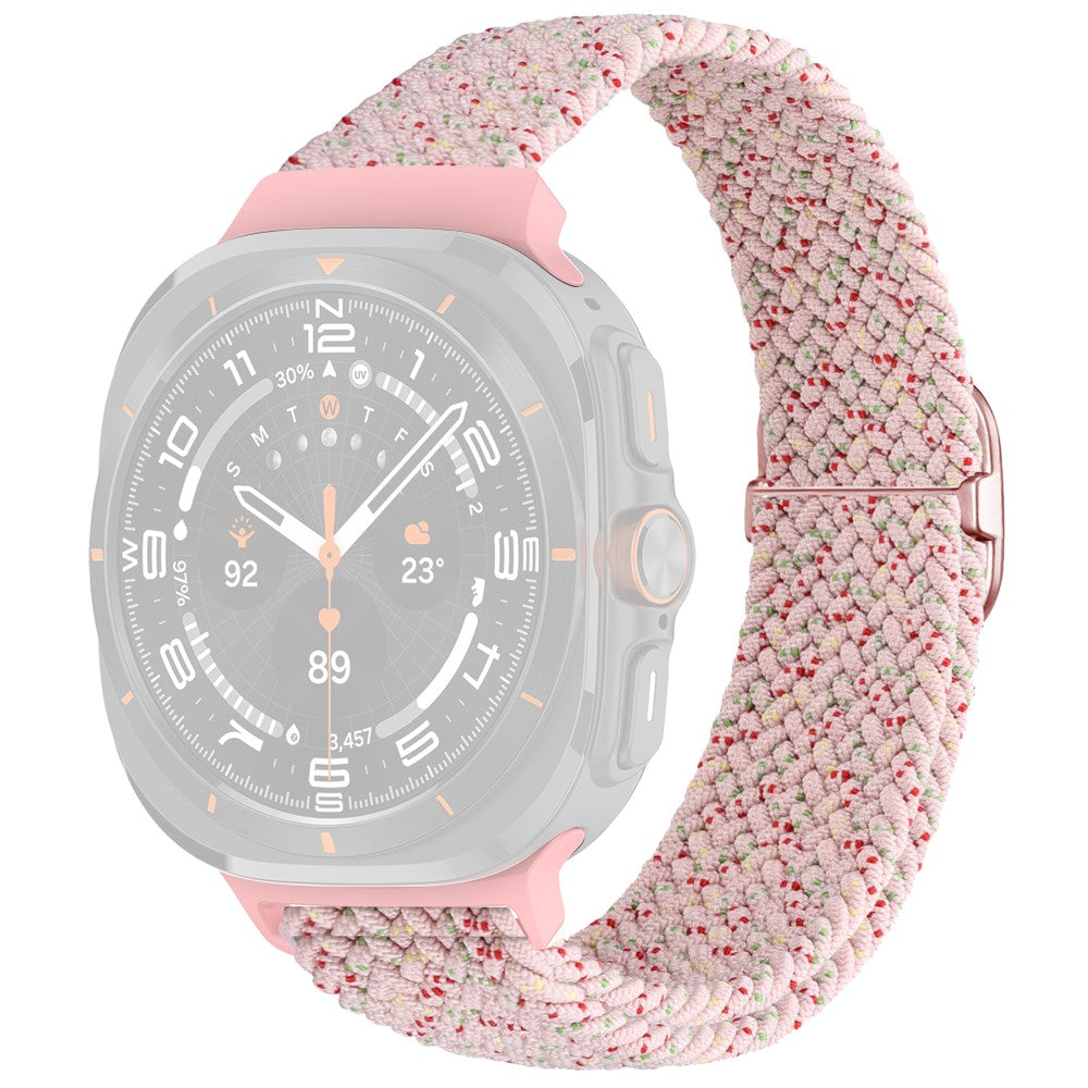 Samsung Galaxy Watch Ultra 47mm Braided Watch Band Adjustable Nylon Replacement Strap - Starlight Pink / Rose Buckle#serie_11