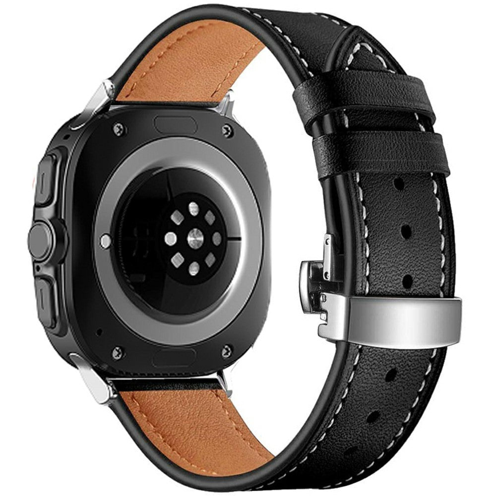 Samsung Galaxy Watch Ultra 47mm Watch Strap Genuine Cow Leather Wrist Band with Butterfly Buckle - Black#serie_3