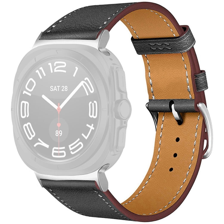 Watch Strap Samsung Galaxy Watch Ultra 47mm Genuine Cow Leather Wrist Band - Black+White Lines#serie_5