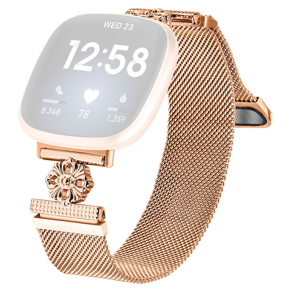 Fitbit Versa 3 / Sense Milanese Band Flower Stainless Steel Magnetic Mesh Watch Strap - Rose Gold#serie_2