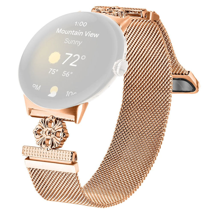 Google Pixel Watch 2 Milanese Band Flower Stainless Steel Magnetic Mesh Watch Strap - Rose Gold#serie_2