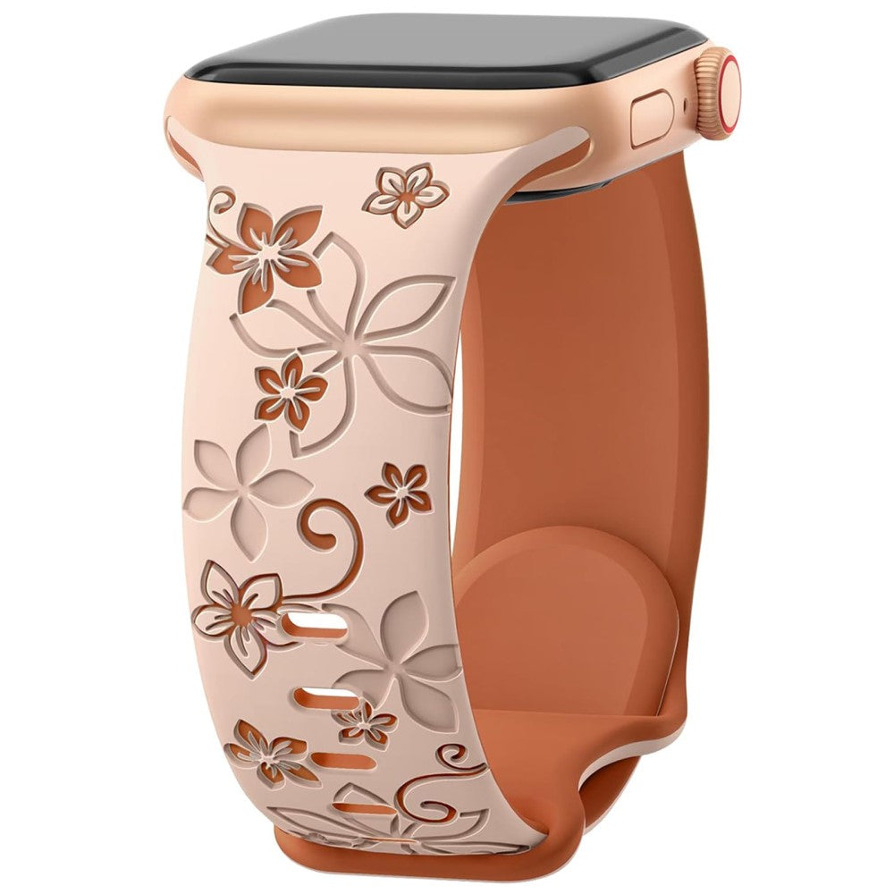 Apple Watch Series 49mm - 45mm - 44mm - 42mm Silicone Floral Band - Pink Brown#serie_4