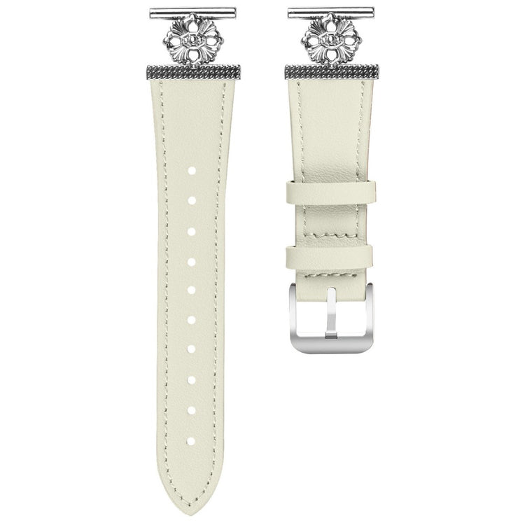 Huami Amazfit GTS 4 Mini Watch Band Genuine Cow Leather Flower Decor Adjustable Strap - White#serie_1