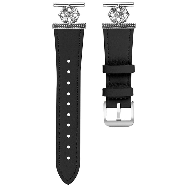 Honor Watch ES Watch Band Genuine Cow Leather Flower Decor Adjustable Strap - Black#serie_2