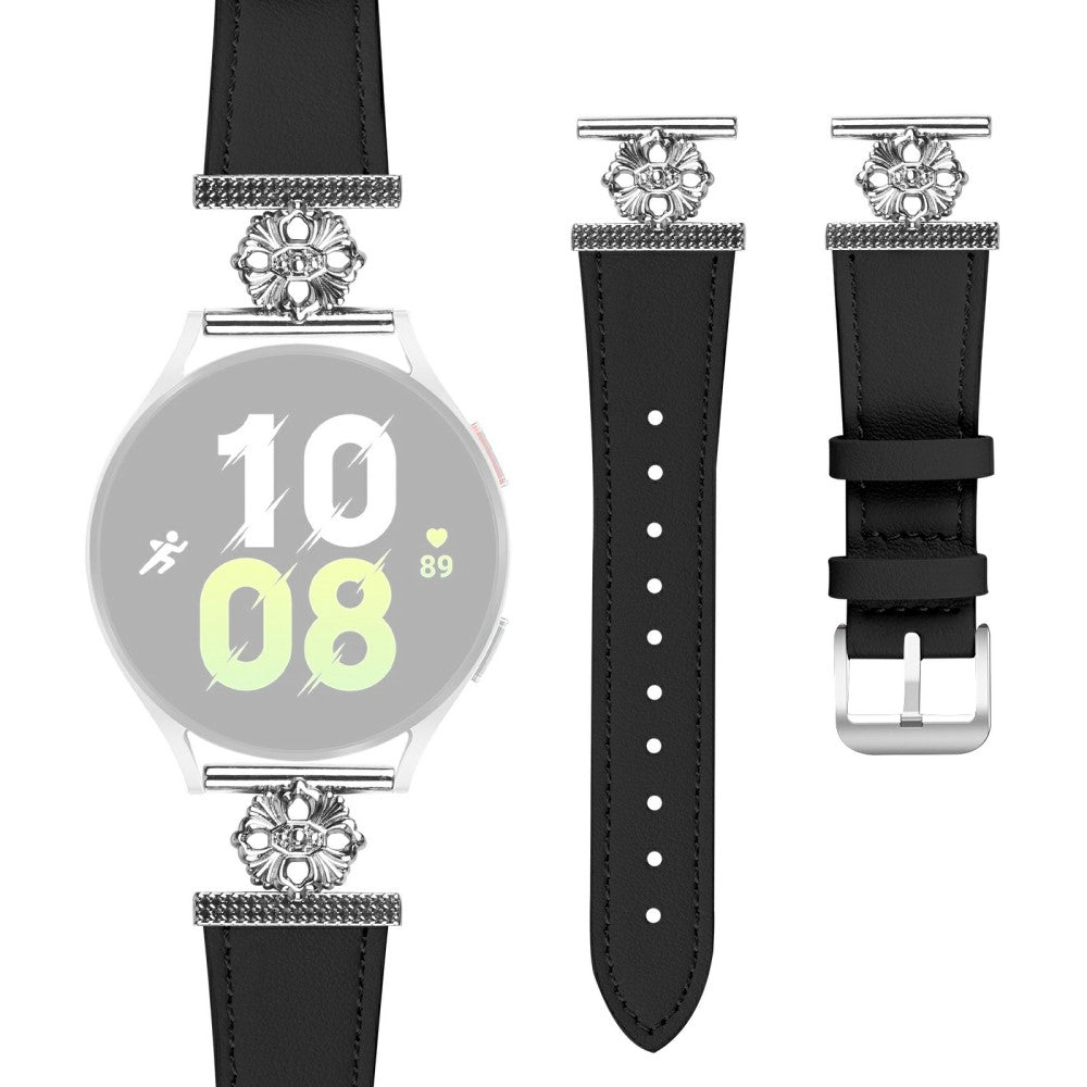 Samsung Galaxy Watch Active 40mm Watch Band Genuine Cow Leather Flower Decor Adjustable Strap - Black#serie_2