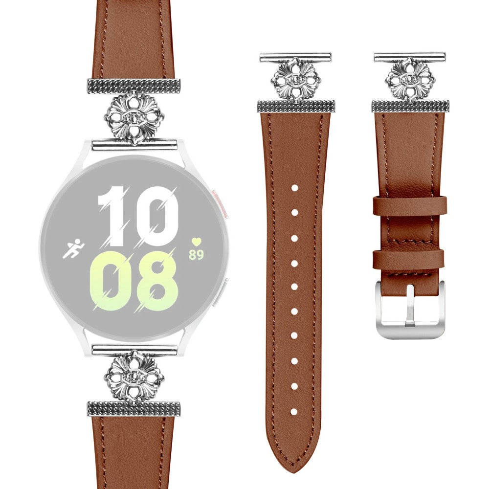 Samsung Galaxy Watch Active 40mm Watch Band Genuine Cow Leather Flower Decor Adjustable Strap - Brown#serie_4