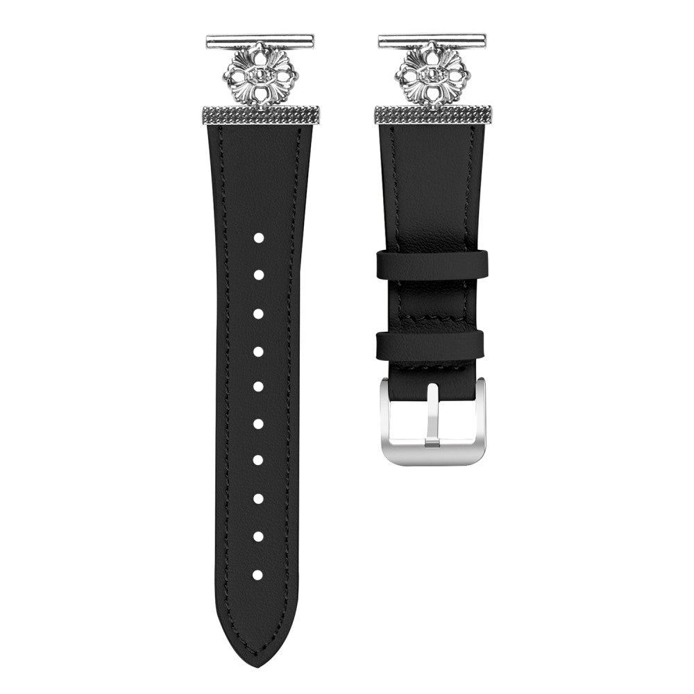 Garmin Forerunner 245 / 245 Music Watch Band Genuine Cow Leather Flower Decor Adjustable Strap - Black#serie_3