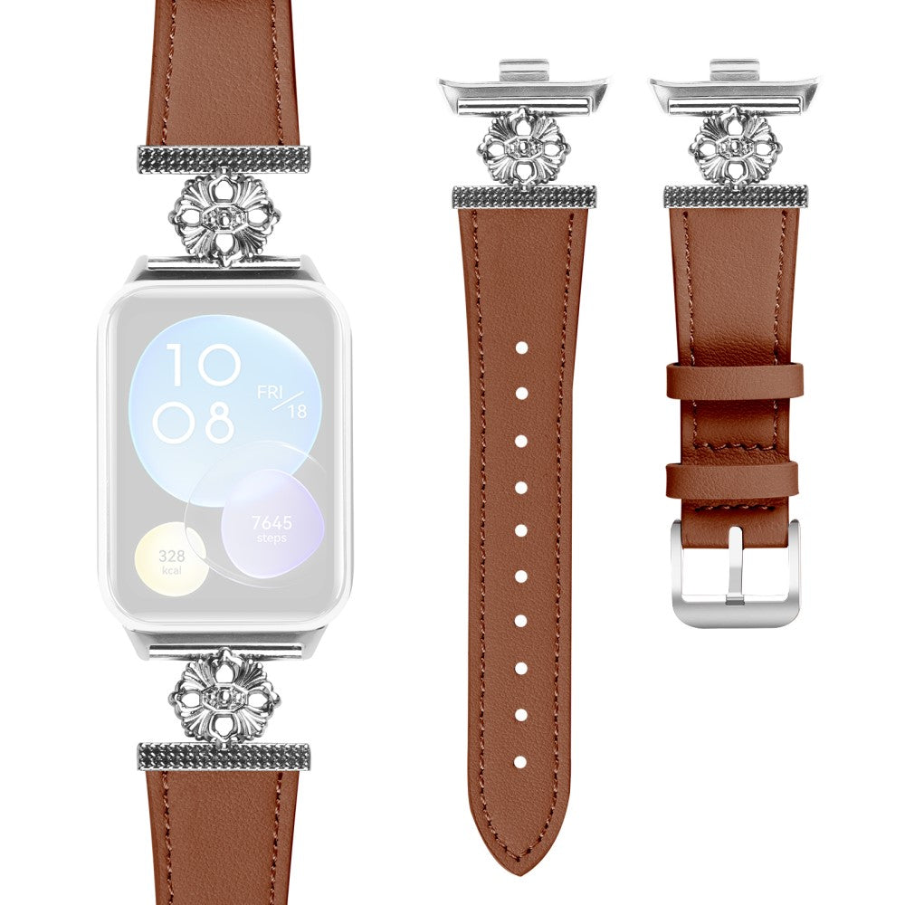 Xiaomi Smart Band 8 Pro Watch Band Genuine Cow Leather Flower Decor Adjustable Strap - Brown#serie_1