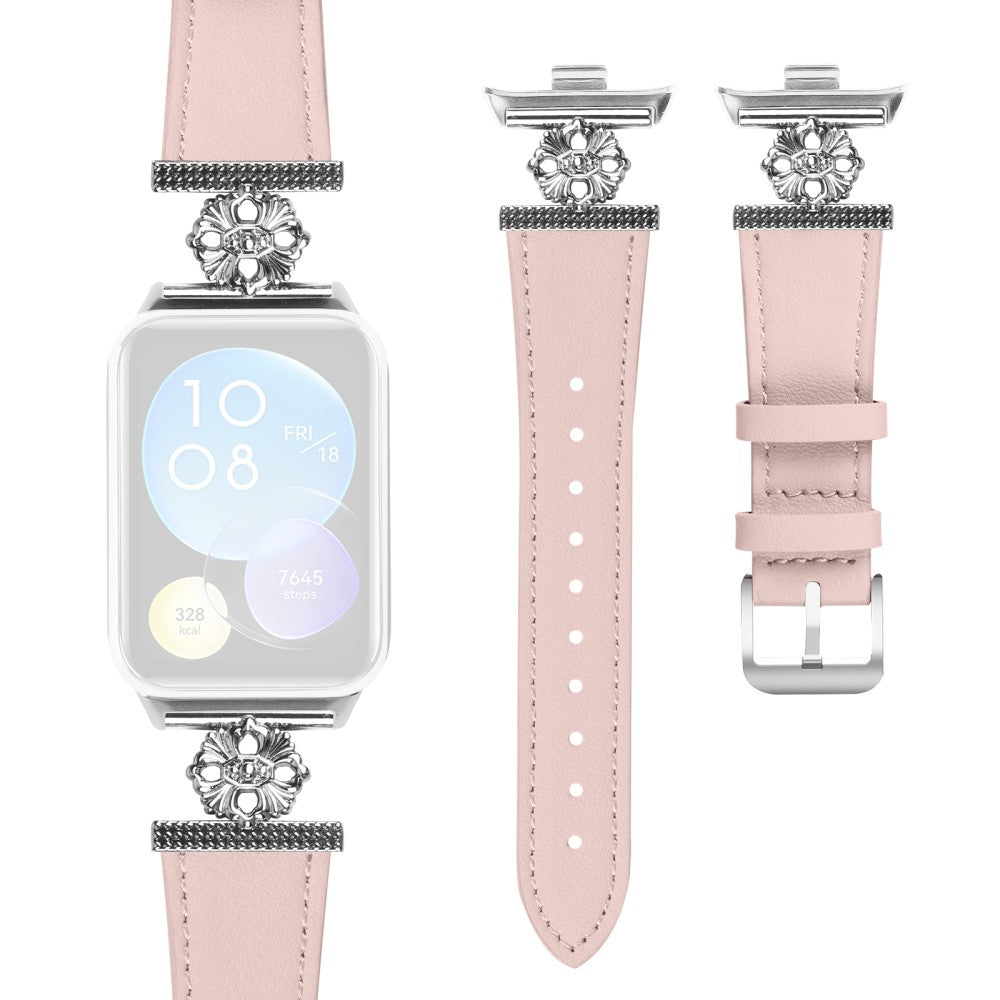 Xiaomi Redmi Watch 4 Watch Band Genuine Cow Leather Flower Decor Adjustable Strap - Pink#serie_3