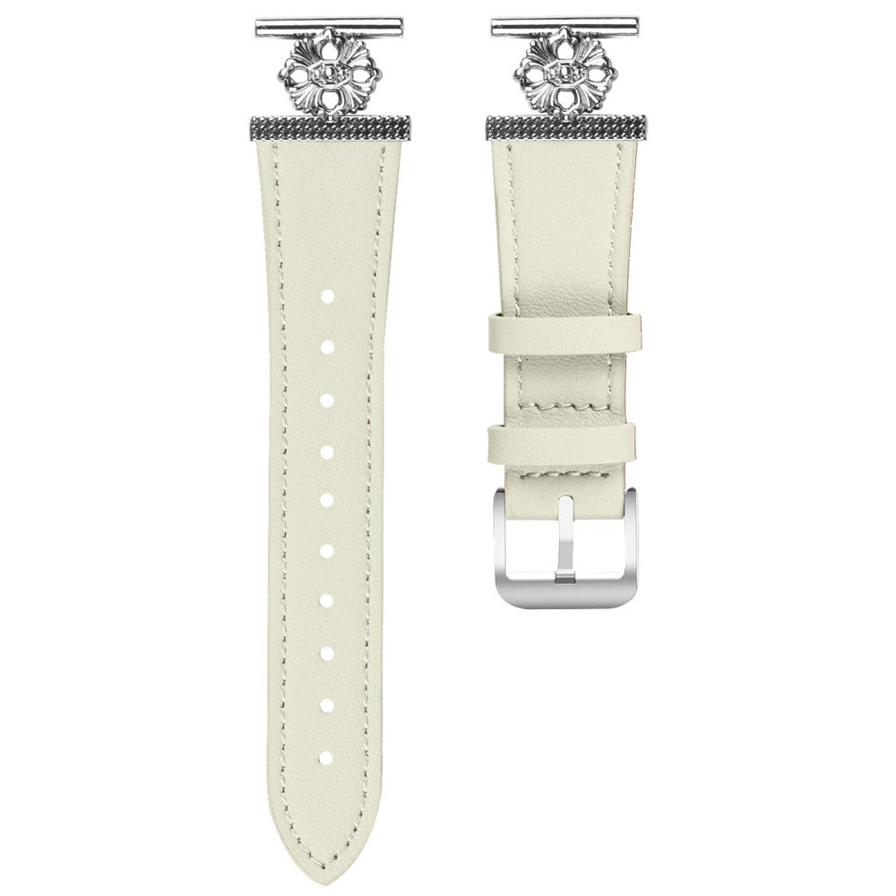 Gabb Watch 3 Watch Band Genuine Cow Leather Flower Decor Adjustable Strap - White#serie_1