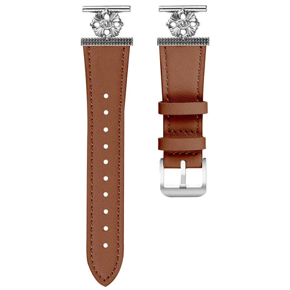 Nokia Withings Steel HR 40mm Watch Band Genuine Cow Leather Flower Decor Adjustable Strap - Brown#serie_4