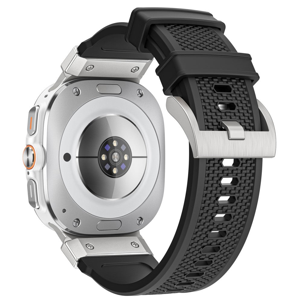 Samsung Galaxy Watch Ultra 47mm Sport Band Rubber Breathable Watch Strap - Black / Silver Connector#serie_6