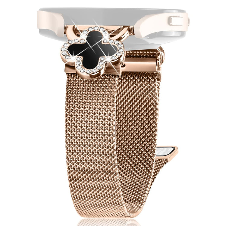 Canmixs P22 Milanese Band Clover Decor Electroplated Stainless Steel Strap, Size: L - Rose Gold / Black#serie_4