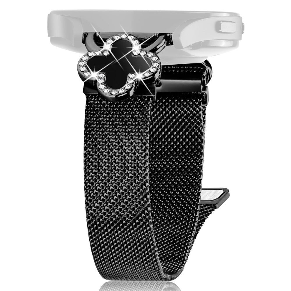 SyncUP Kids Watch Milanese Band Clover Decor Electroplated Stainless Steel Strap, Size: L - Black  /  Black#serie_1