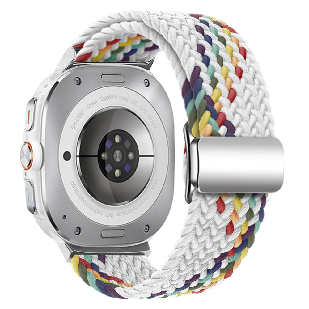 KALEBOL Samsung Galaxy Watch Ultra 47mm Watch Strap Magnetic Buckle Braided Wrist Band - White Rainbow+Silver Buckle#serie_9