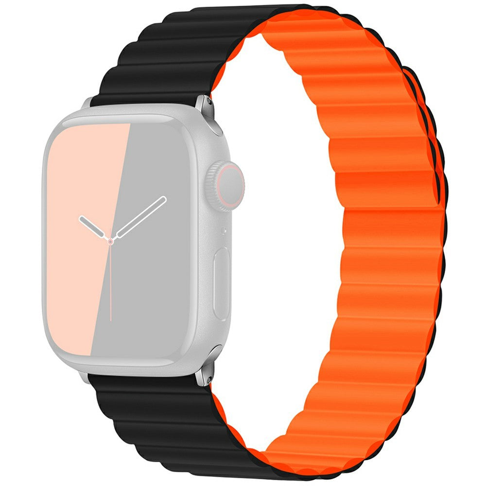 KALEBOL Magnetic Watch Band Apple Watch Series 10 46mm Silicone Strap - Black Orange#serie_1