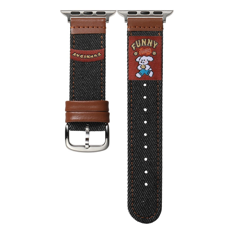 Denim Watch Band Apple Watch Series 10 46mm Retro Replacement Strap - Dog / Black#serie_5
