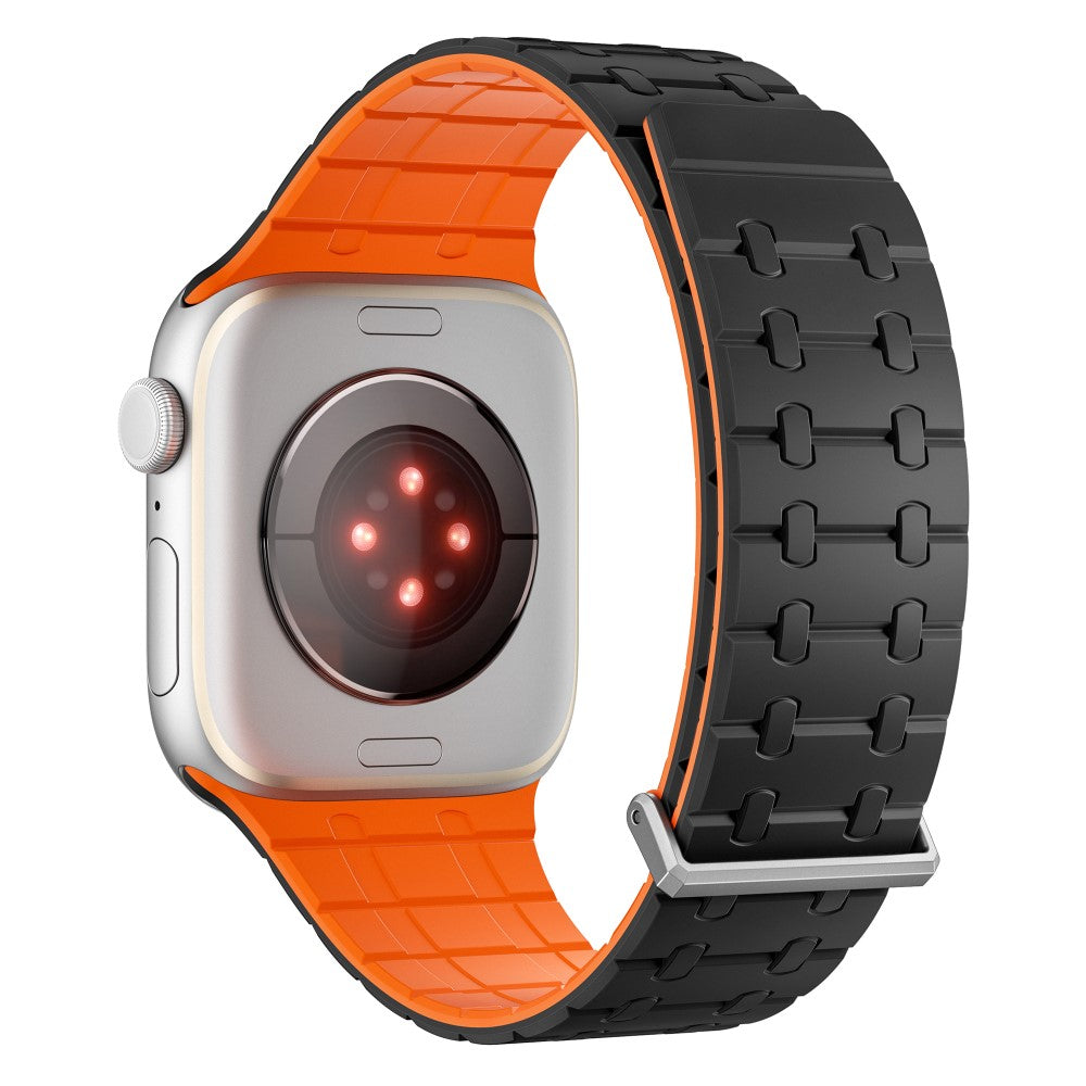 Magnetic Watch Band Apple Watch Series 10 46mm Replacement Silicone Strap - Black+Orange#serie_1