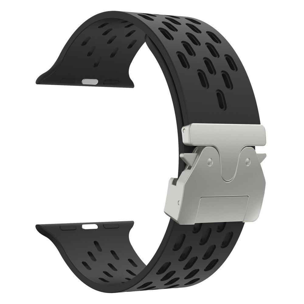 KALEBOL Silicone Band Apple Watch Series 10 46mm Hollow Strap with Silver Buckle - Black#serie_1