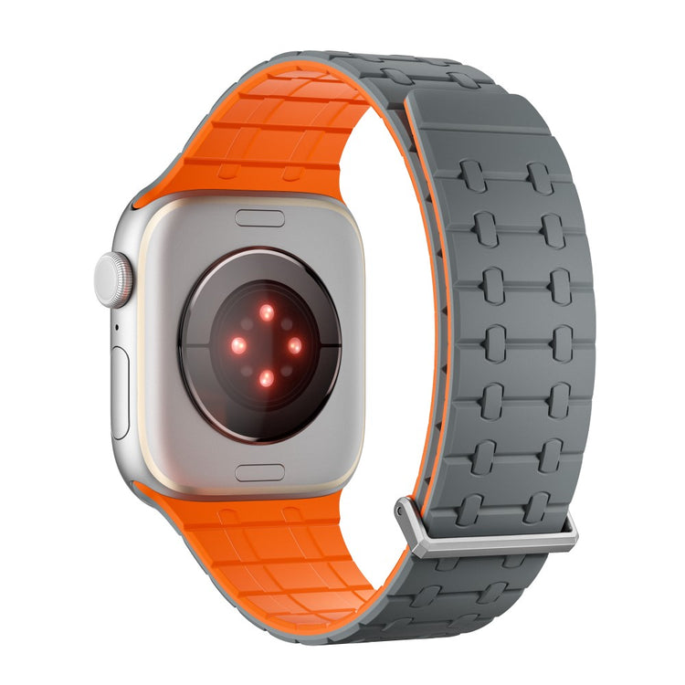 KALEBOL Magnetic Watch Band Apple Watch Series 10 46mm Silicone Strap - Grey + Orange#serie_3