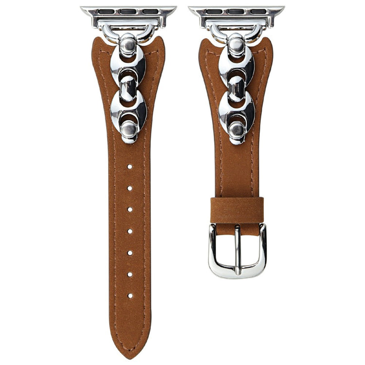 Watch Strap Apple Watch Series 10 46mm D-Shaped Metal Ring Leather Band - Brown  /  Silver#serie_6