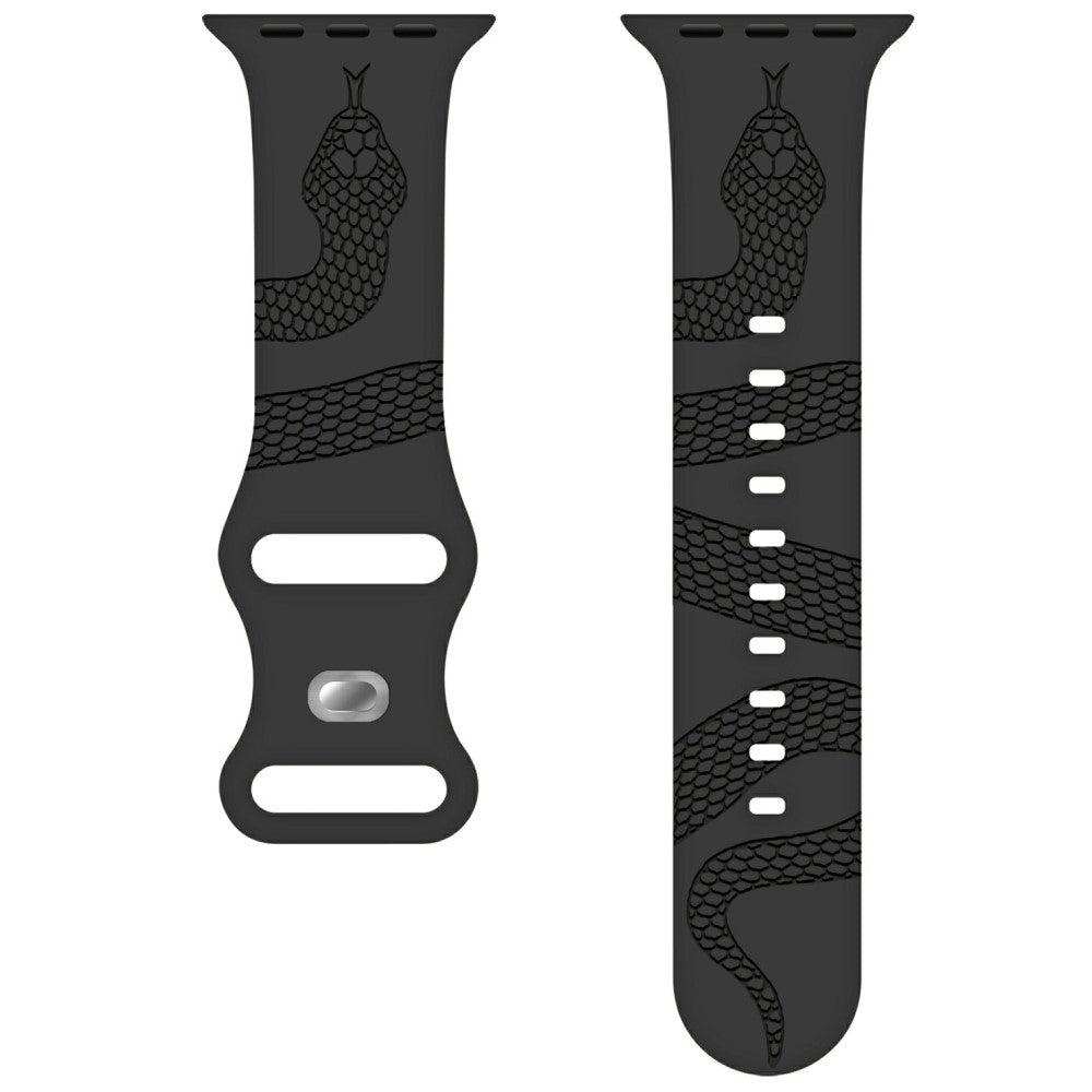 Silicone Band Apple Watch Series 10 46mm 42m Snake Pattern Engraved Watch Strap - Grey / Black#serie_2