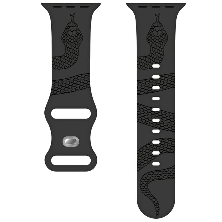 Silicone Band Apple Watch Series 10 46mm 42m Snake Pattern Engraved Watch Strap - Grey / Black#serie_2