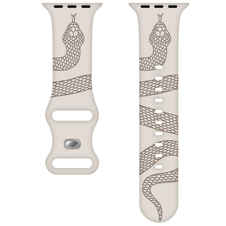 Silicone Band Apple Watch Series 10 46mm 42m Snake Pattern Engraved Watch Strap - Starlight / Milk Tea#serie_4