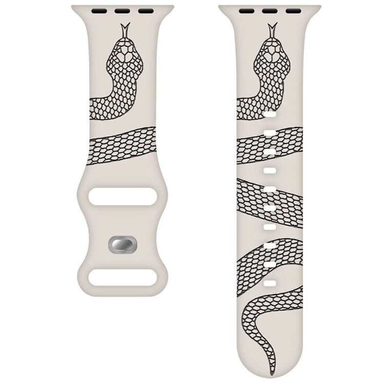 Silicone Band Apple Watch Series 10 46mm 42m Snake Pattern Engraved Watch Strap - Starlight / Black#serie_5
