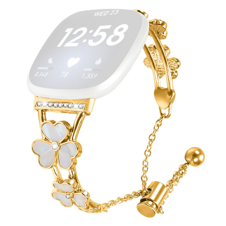 Fitbit Versa 4 / Sense 2 Watchband Heart Clover Decor Zinc Alloy Metal Strap - Gold#serie_2