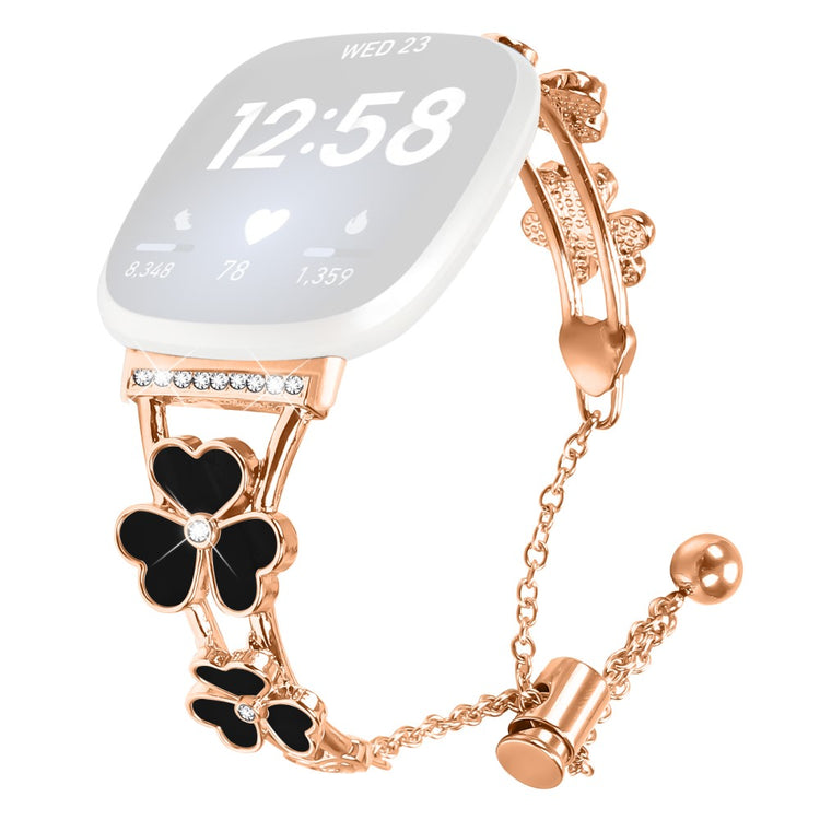 Fitbit Versa 4 / Sense 2 Watchband Heart Clover Decor Zinc Alloy Metal Strap - Rose Gold#serie_3